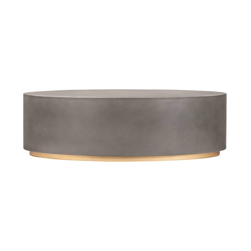 HomeRoots 28" Gray And Brass Concrete And Brass Oval Coffee Table - 28' X '16' X '51