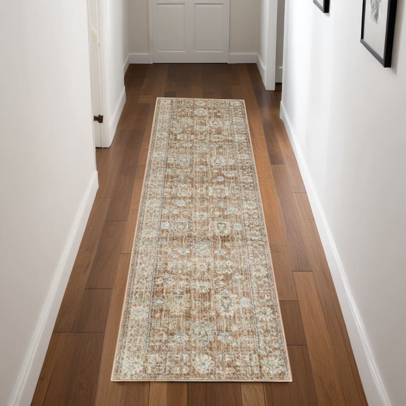 Niba Power Loomed Distressed with Fringe Area Rug By HomeRoots - 96' X '27' X '0.39 - 96' X '27' X '0.39 - Orange and Ivory - Runner