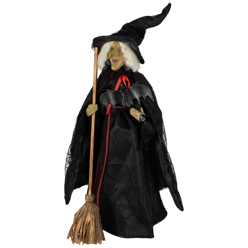 Dark Witch with Bat and Broom Halloween Figure - 18" - Black