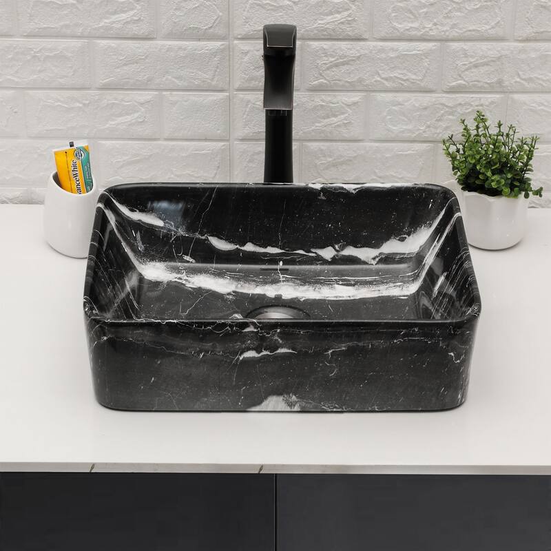Lordear 19"x15" Rectangular Marble Ceramic Bathroom Vessel Sink