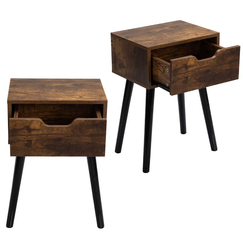 2PC Mid Century Wood Side Table, End Table with 1 Storage Drawer, Nightstand