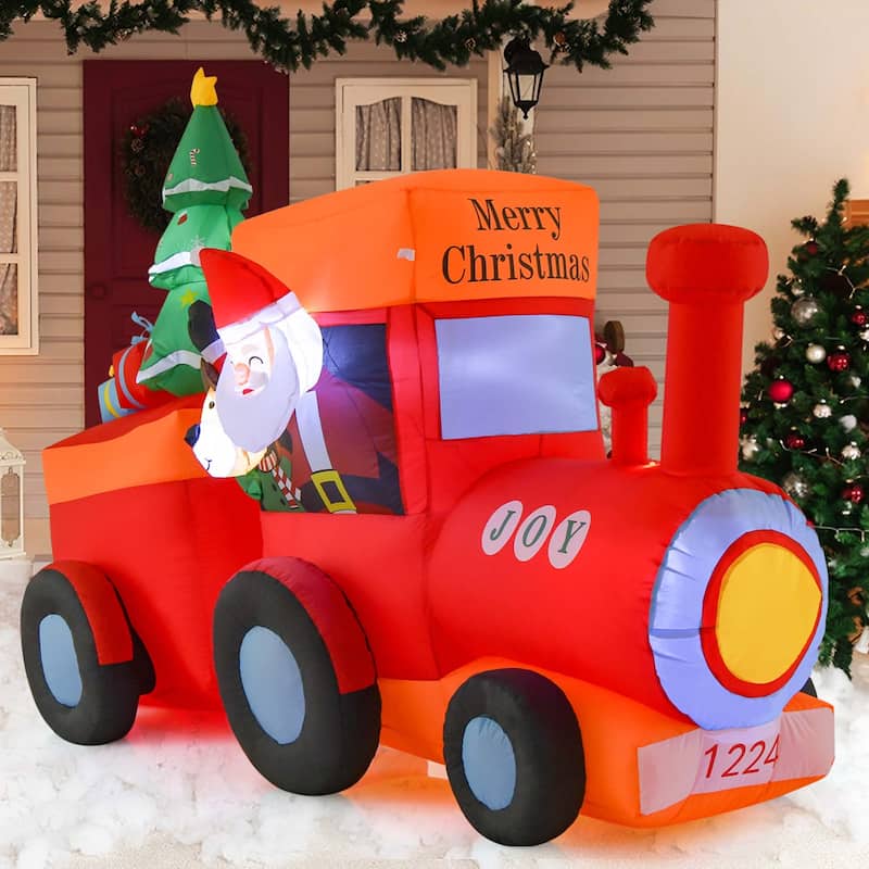 8 FT Christmas Inflatable Santa Train Decoration with Santa Claus Deer