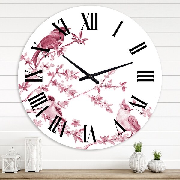 Designart 'Beautiful Pink Birds' Traditional wall clock - On Sale