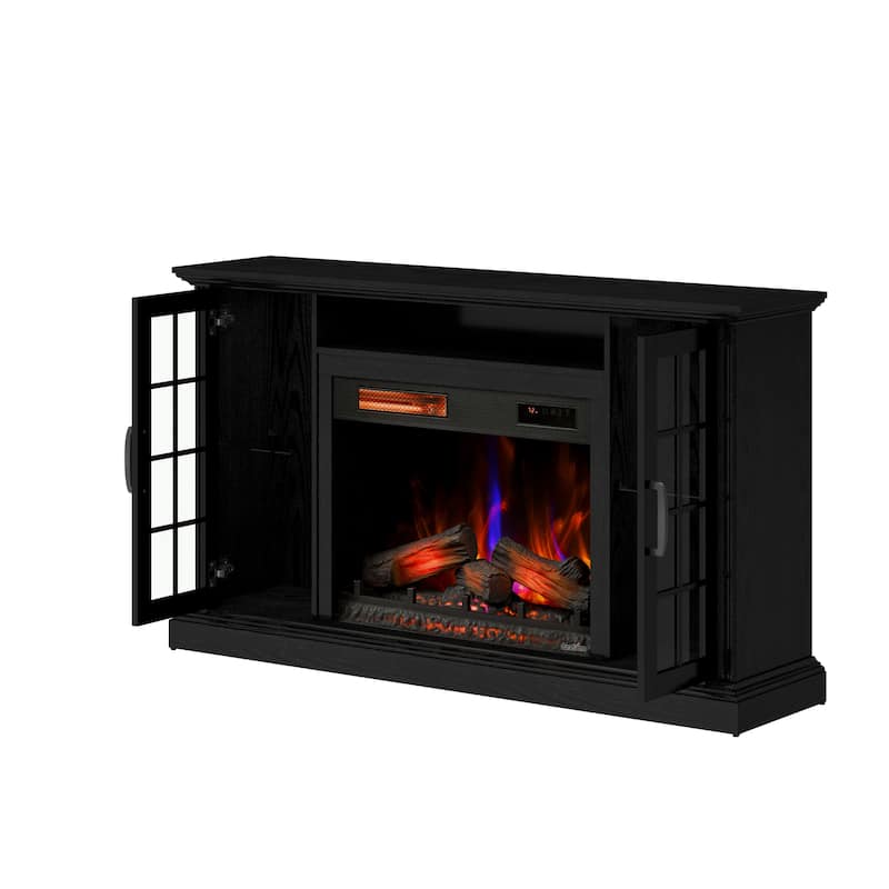duraflame® Electric Fireplace Media Mantel for TVs up to 65 inches and Storage Cabinets, Black Embossed Ash