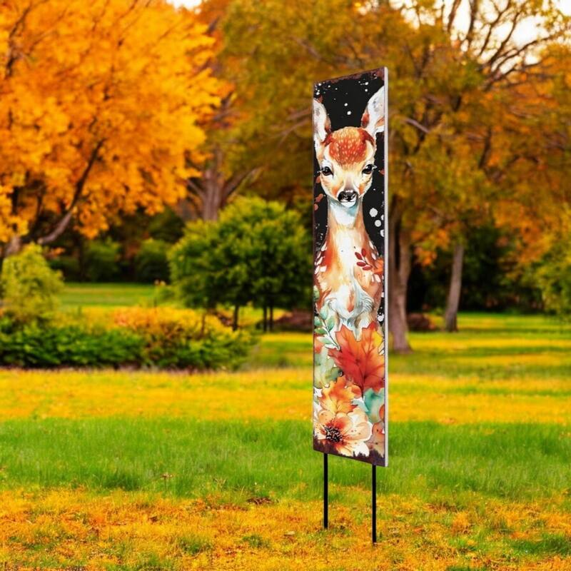 HomeRoots 42" Black White Brown And Orange Solid Wood Deer Garden Stake - White/Brown/Black - Wood