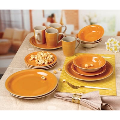 16 Piece Hand Painted Color Dinnerware Set, Service for 4