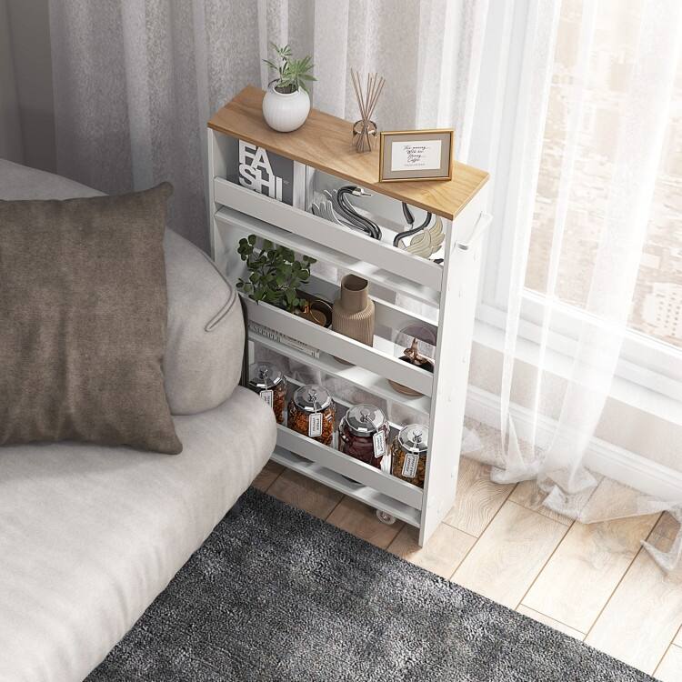 Narrow Rolling Storage Cart with Shelves for Kitchen and Bathroom