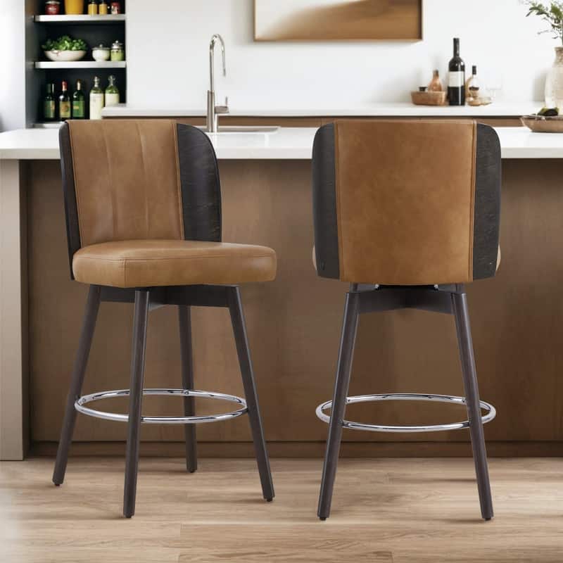 Ryan Swivel Counter Height Bar Stools with Bentwood Back - Camel
