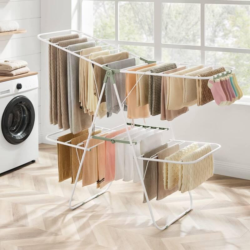 Clothes Drying Rack, Foldable 2-Level Laundry Drying Rac - 2 Tiers（22"D x 61.8"W x 64.3''H )