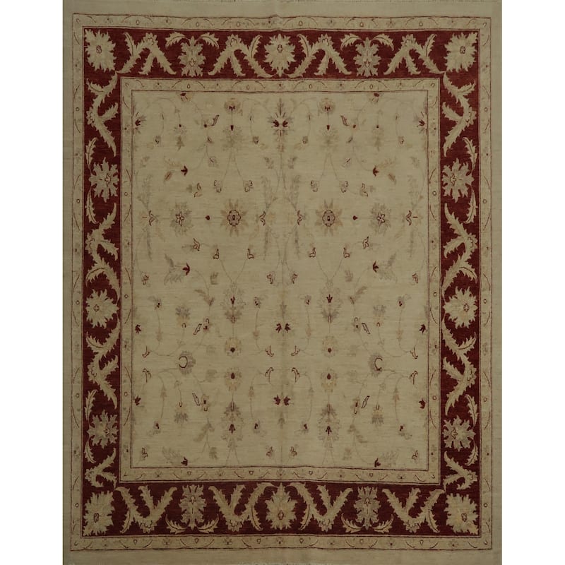 Hand Knotted Oriental 100% Wool Carpet Traditional All-Over Beige & Ivories Peshawar Area Rug - 7' 9'' X 8' 1''