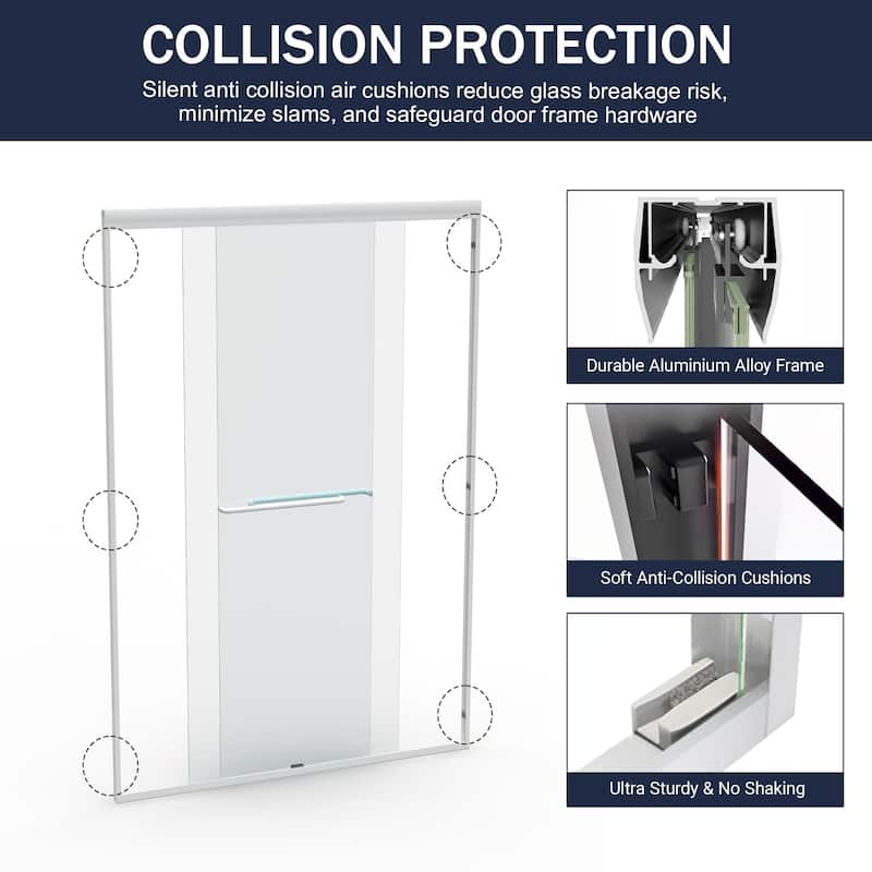 ABRUZZO 44-48" W x 72" H Semi-Frameless Double Sliding Tempered Glass Shower Door with Dual Towel Bars