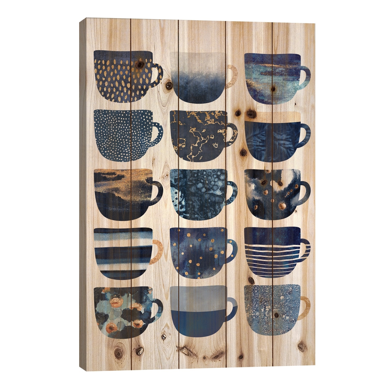 Pretty Blue Coffee Cups I Print On Wood by Elisabeth Fredriksson - Multi-Color