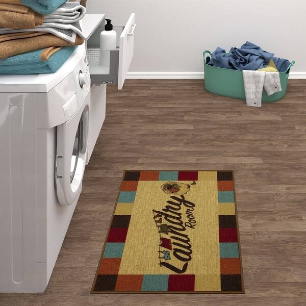 NEW Cute Long Brown Beige Blue Oval Style Laundry Room Non-Skid Floor Runner Mat