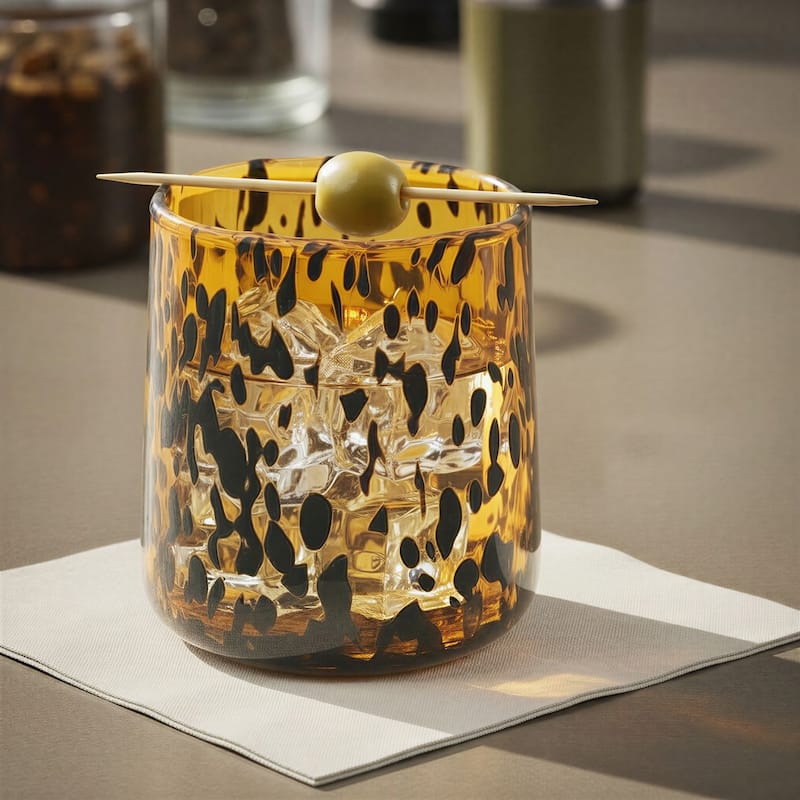 10-Ounce Confetti Drinking Glass - 3.25"L x 3.25"W x 3.75"H - Amber; Black