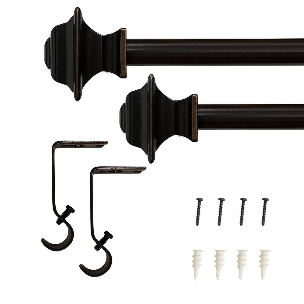 Lumi 5/8" Single Curtain Rod Set Oil Rubbed Bronze- Square finials