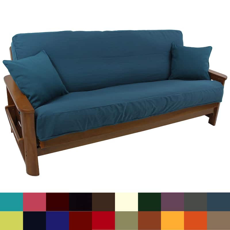 Twill Full-Size 8-10 Inch Thick Futon Cover Set with Two Throw Pillows - Full