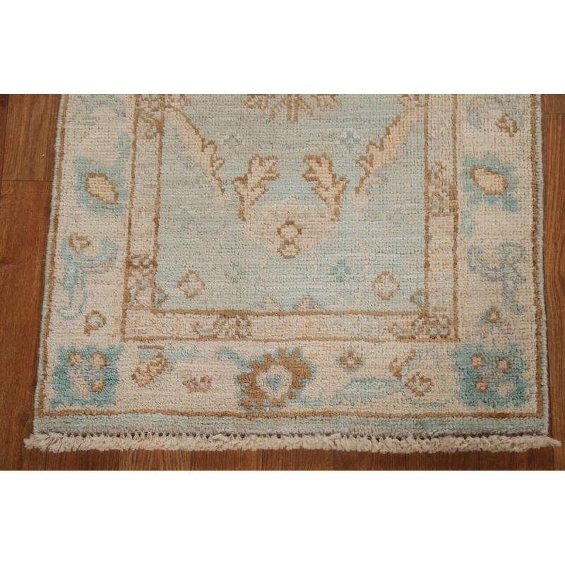 Hand Knotted Oriental 100% Wool Carpet Transitional Geometric Navy Blue & Blues Oushak Area Rug - 3' 0'' X 1' 11''