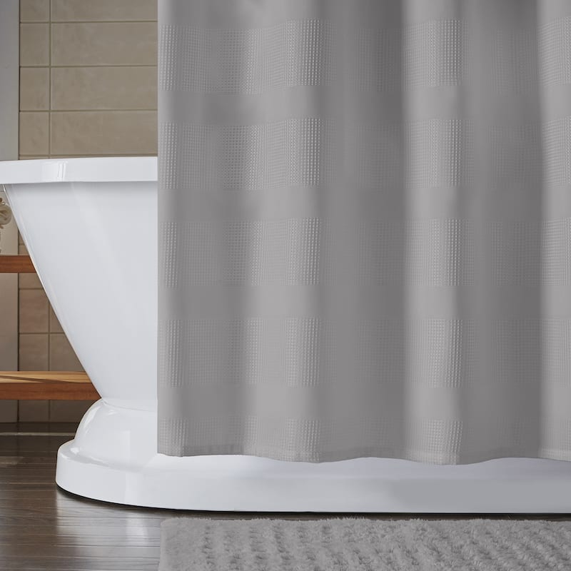 Essential Waffle Stripe Modern Fabric Shower Curtain