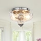 preview thumbnail 35 of 55, Modern Farmhouse 2-light Water Pattern Hammered Glass Flush Mount 9in Chrome + Clear Glass