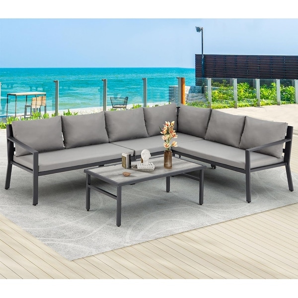 Gray metal patio furniture sales
