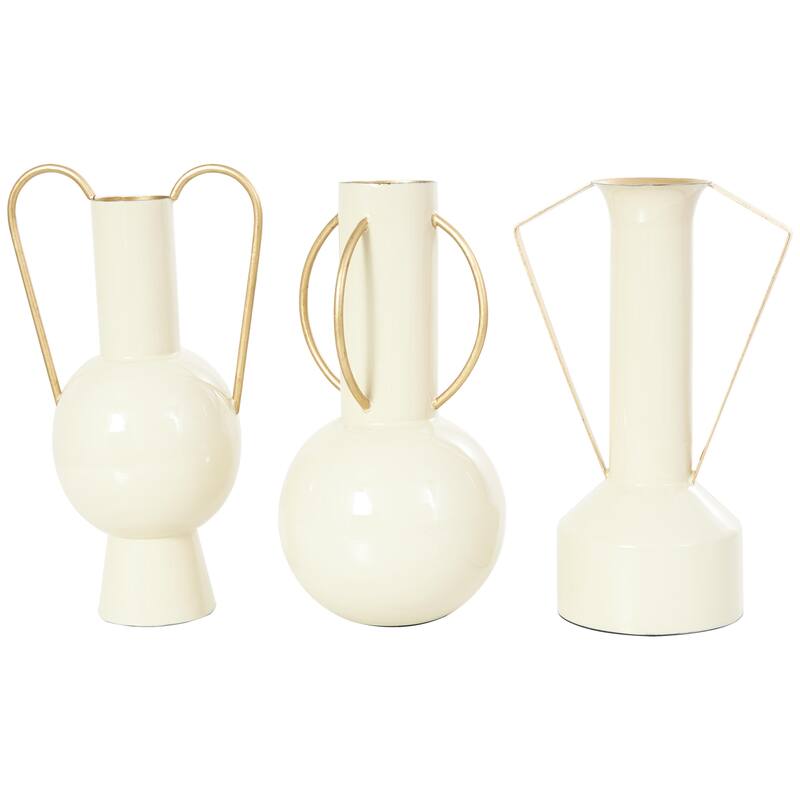 Metal Abstract Enameled Decorative Vase with Varying Shapes - Set of 3 Light Blue or Cream - CosmoLiving by Cosmopolitan - Cream