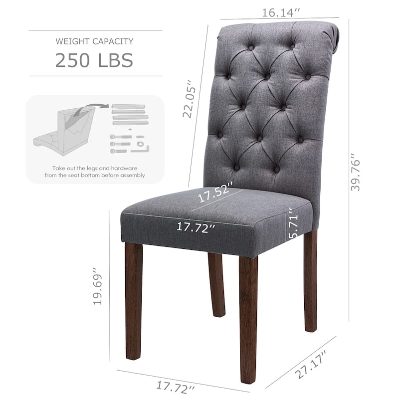 Tufted Parsons Dining Side Chairs ,Upholstered Fabric Dining Chairs Kitchen Chairs with Padded Seat(Set Of 2) - set of 2