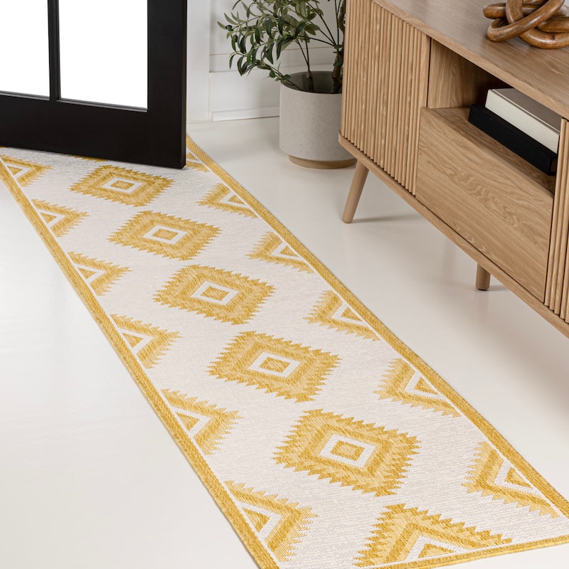 JONATHAN Y Aimee Geometric Moroccan Diamond Black/Cream Indoor/Outdoor Area Rug