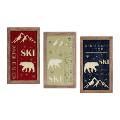 Wood Ski Lodge Plaques Rustic Wall Decor Set of 3 - 1” x 11.25” x 20.75” (L x W x H)