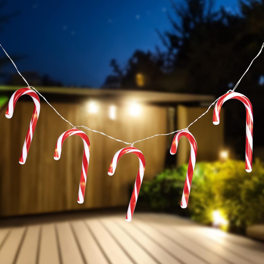 7-Count B/O LED Warm White Cy Cane Christmas Lights - 3.5' Clear Wire