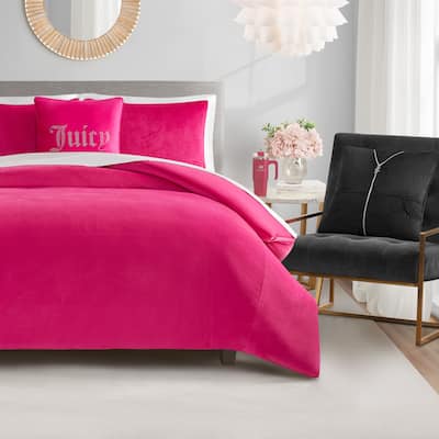 Juicy Couture Solid Velour Comforter Sham and 2 Decorative Pillows