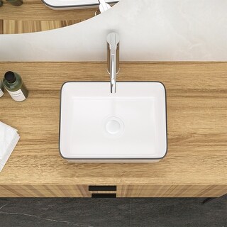 White Bathroom Vessel Sink With Faucet, ZDHHT 16x12 White Ceramic