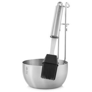 Stainless Steel BBQ Sauce Pot and Silicone Basting Brush Tool Set - Silver