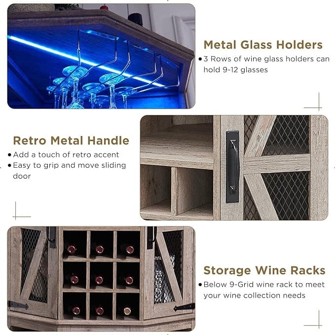 Farmhouse Corner Bar Storage Cabinet, Wine Bar Cabinet, Bar Cabinet