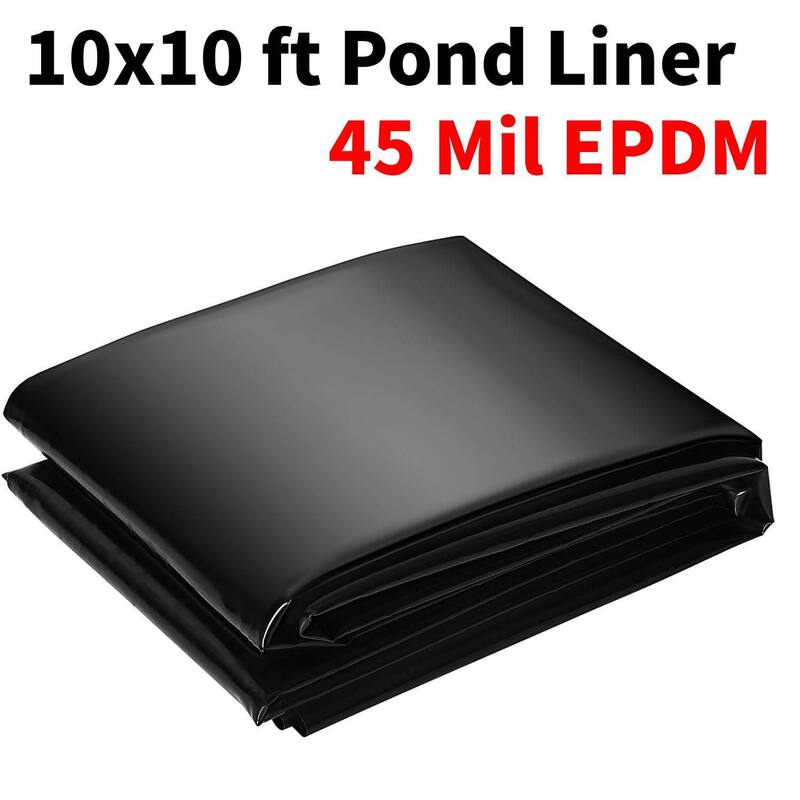 10x10 ft 45 Mil Thickness EPDM Pond Liner, Waterproof Sheet for Outdoor Ponds, Waterfall, Pool, Fountain, Garden - Black