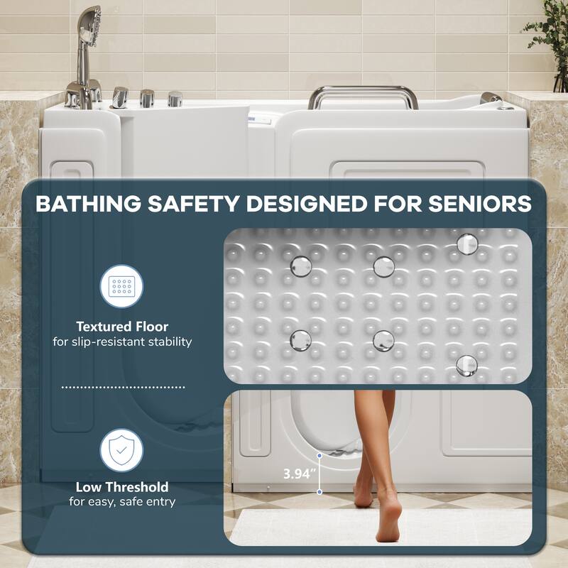 53 in. Walk-In Whirlpool & Air Acrylic Bathtub with Hydrotherapy Jets, Chromatherapy LED Light, and Aromatherapy, Built-In Seat