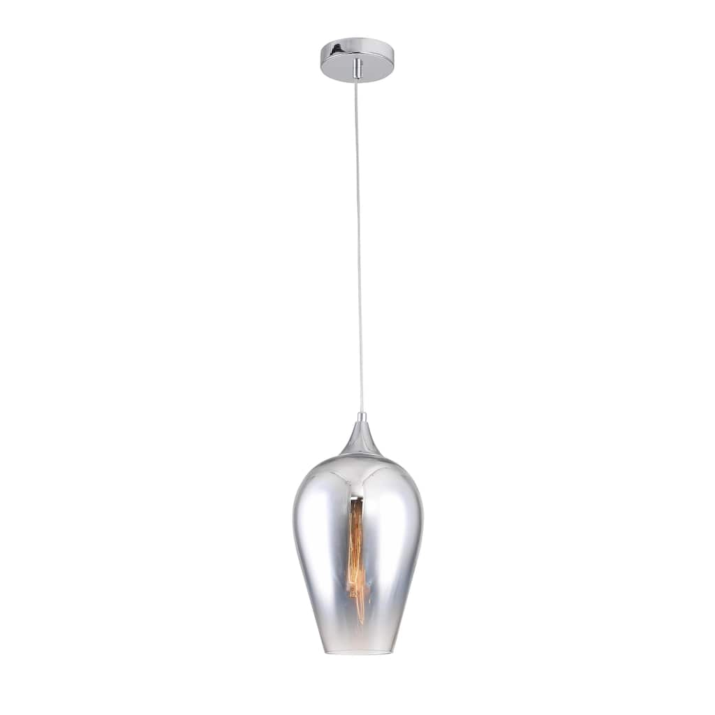 Transitional 1 Light Chrome Metal Pendant With A Glass Shade