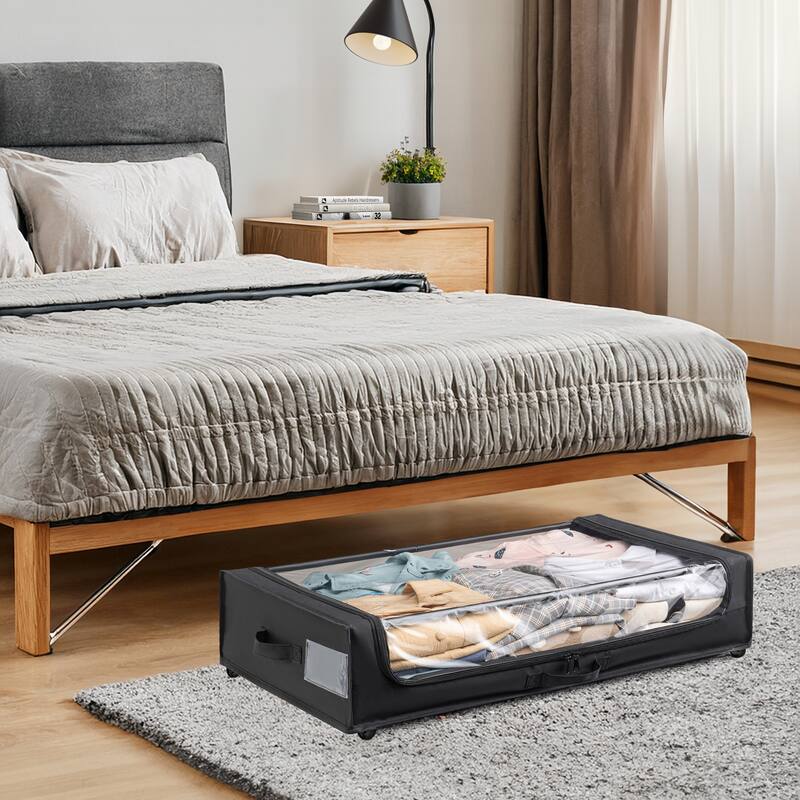 Modern Designs Under-Bed Storage Bins with Zippered Clear Top and Wheels, Set of 2 - Black