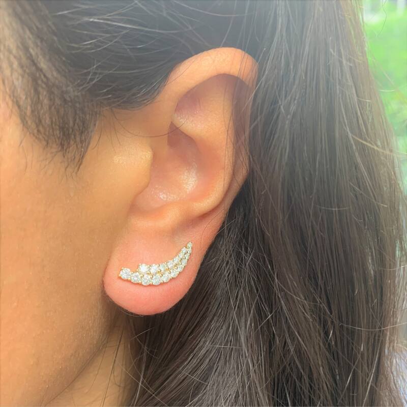 Joelle Collection Diamond Ear Climber Earrings 14K Gold 1-1/3 CT TDW