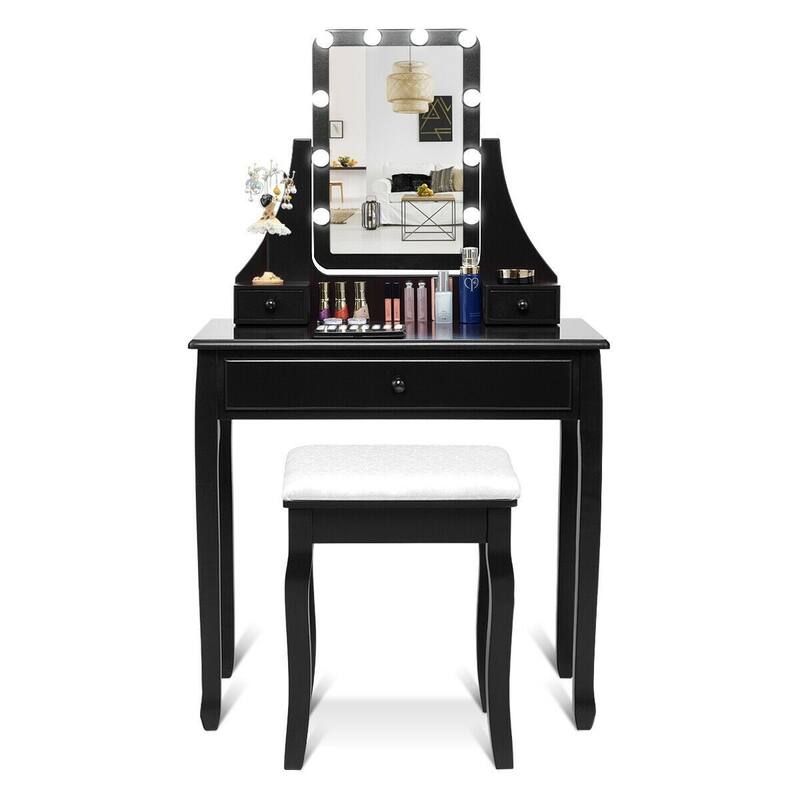 10 LED Lighted Mirror and 3 Drawers Vanity Table Set - 31.5" x 16" x 54" (L x W x H)