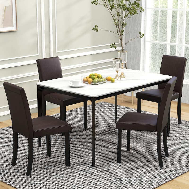 Gymax Dining Chair Set of 4 w/ Acacia Wood Frame & Rubber Wood Legs