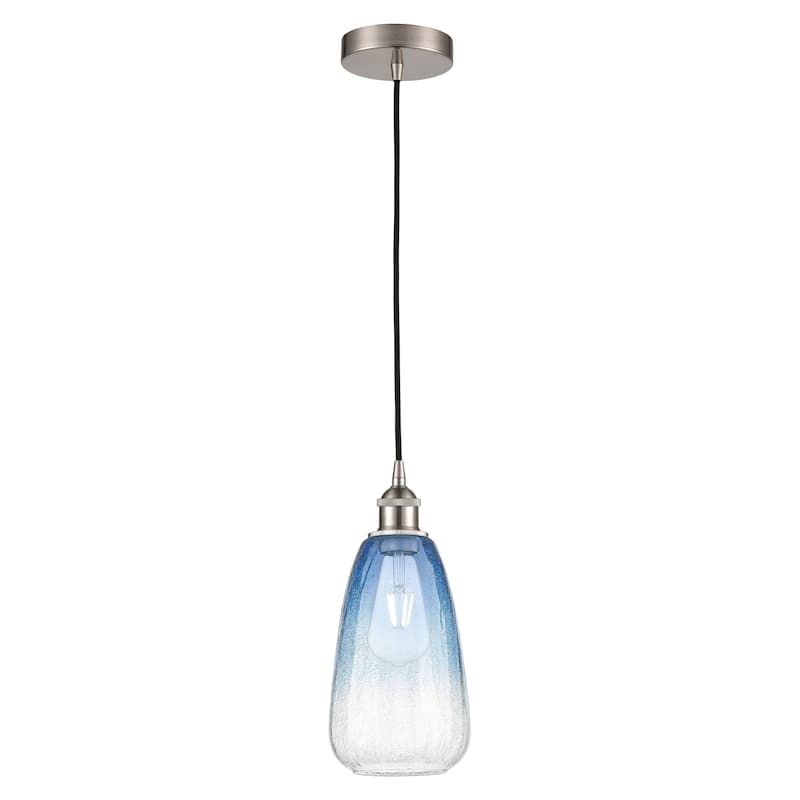 Innovations Lighting Endless Possibilities Edison - Brookhaven Almond - 1 Light 6" Cord Hung Mini Pendant - Brushed Satin Nickel/Sapphire Blue