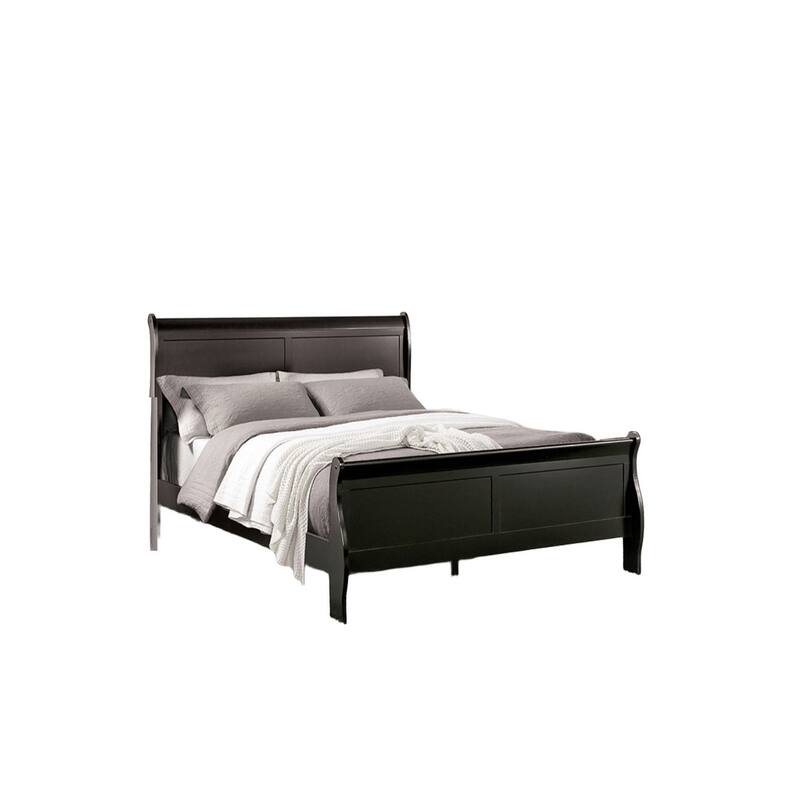Full Size Sleigh Bed in Black with Wooden Bracket Feet