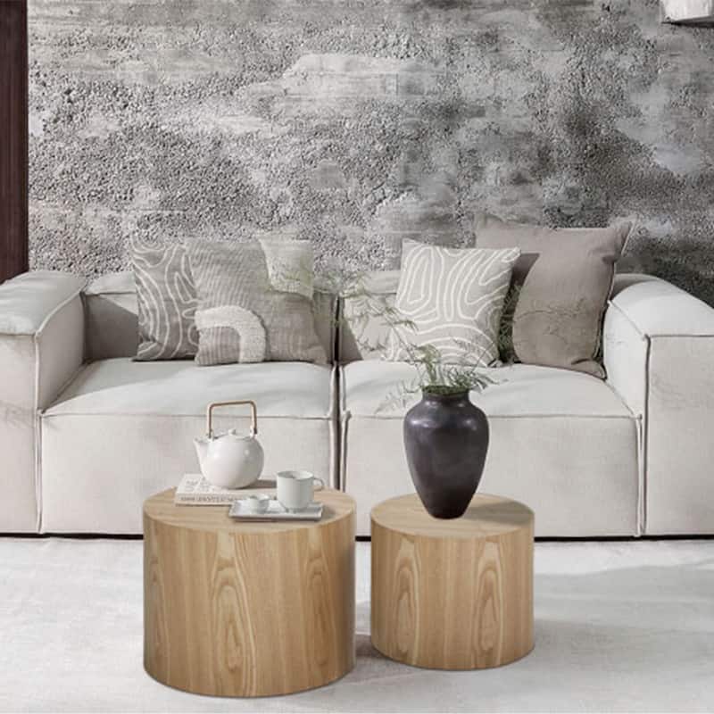 Modern Farmhouse Round Accent Nesting Side Coffee Table Set (Set of 2)
