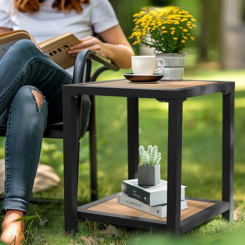 Outdoor Patio 2-Tier Small Square Side Table - 15.7 in L * 15.7 in W * 19.7 in H