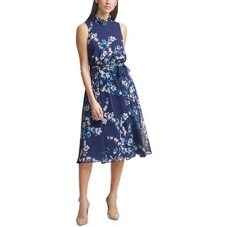 Harper Rose Women's Sleeveless Tie Waist Chiffon Dress Blue Size 6