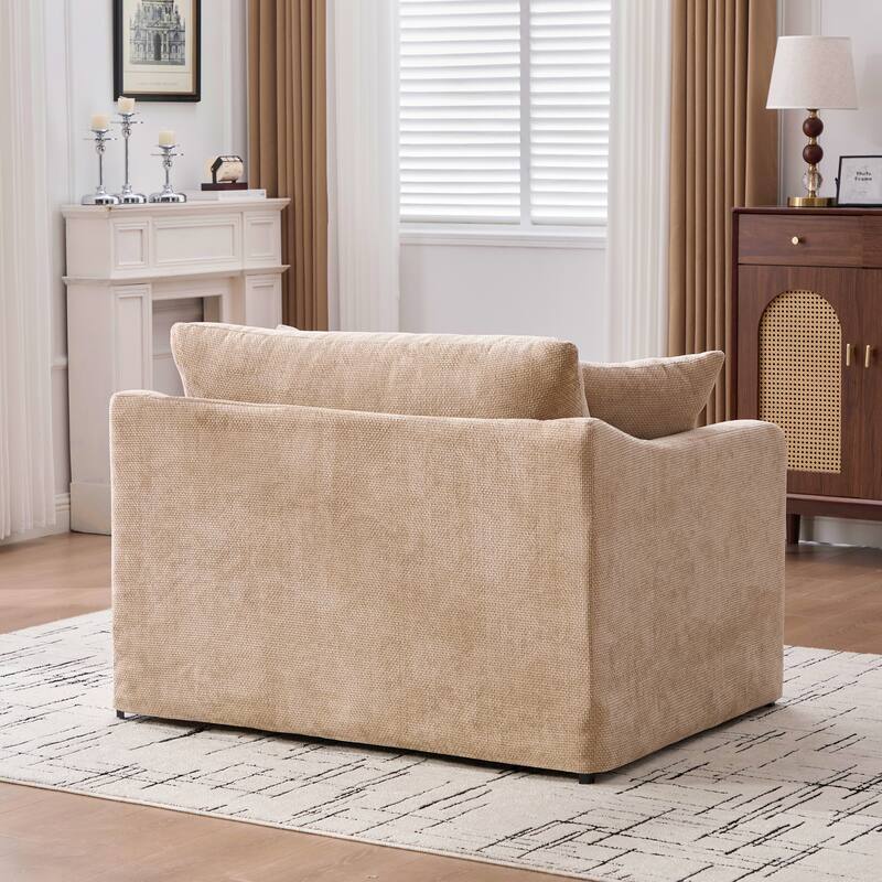 45.27" W Modern Chenille Armchair with Metal Legs, Upholstered Accent Chair with 2 Bolster Pillows for Living Room & Office
