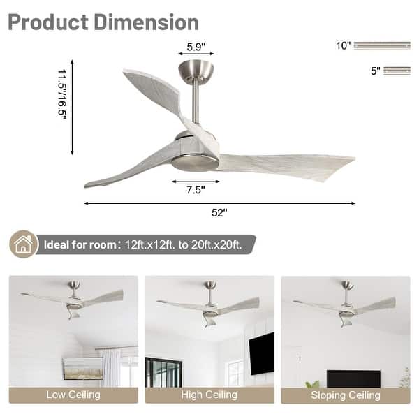 dimension image slide 4 of 10, Sofucor 48/52 Inch Solid Wood Ceiling Fan with Light Optional, 6-Speed Reversible DC Motor and Remote control,Smart Optional