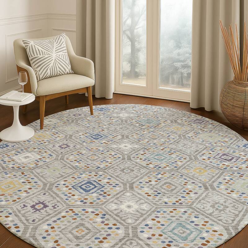 Machine Washable Indoor/ Outdoor Modern Hexi Chantille Rug