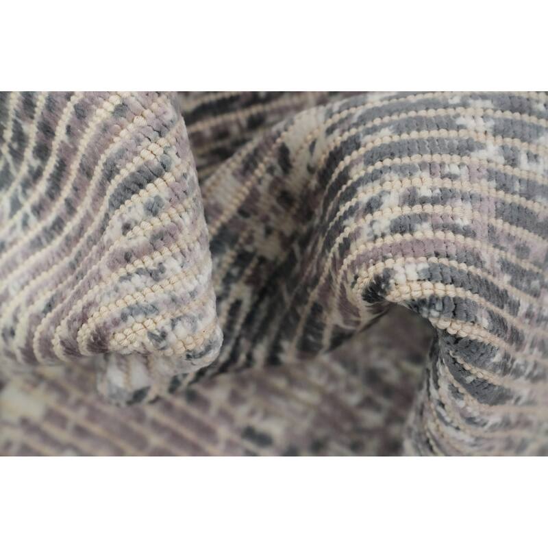 Hand Knotted Oriental Viscose Silk Carpet Modern Abstract Greys & Charcoal Abstract Area Rug - 4' 0'' X 2' 0''