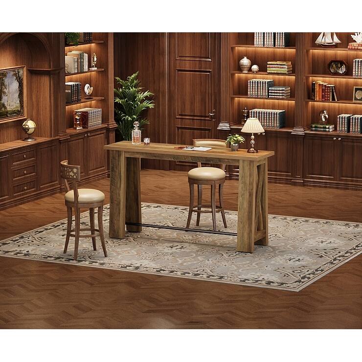 Console Table with Metal Footrest, 63" Counter Height Entryway Table, Narrow Kitchen Dining Table